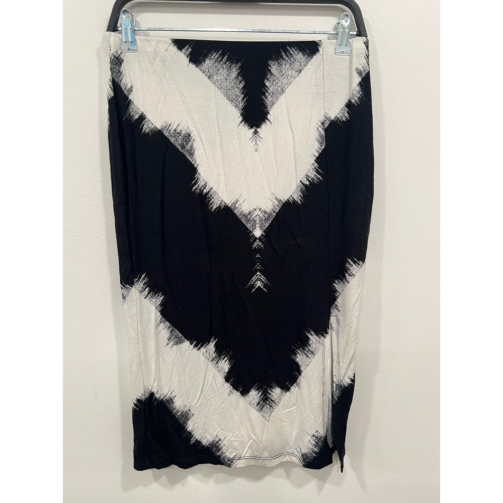 Mossimo Pencil Skirt Womens Small Black White Chevron Excellent Midi Side Slit